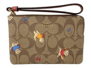 COACH Corner Zip Wristlet In Signature Coated Canvas With Cat Mittens Print Style No. CE706 Khaki