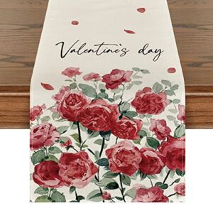 Artoid Mode Rose Valentine’s Day Table Runner, Seasonal Kitchen Dining Table Decoration for Indoor Home Party 13×72 Inch