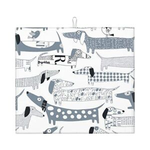 Drying Mat For Kitchen,Cute Dachshund Dog Printed Dish Drying Pad For Kitchen Countertop (16” X 18”)