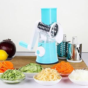 3 In 1 Multifunctional Vegetable Cutter & Slicers Hand Roller Type Square Drum Vegetable Cutter With 3 Blades Removable for Home Kitchen Use, Easy To Clean (Blue)