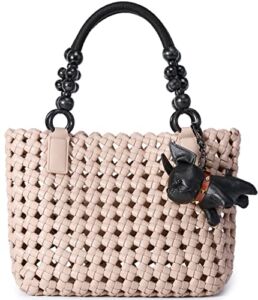 Woven Tote Bags for Women, Large Hollow-out Vegan Leather Fashion Top-handle Purse Shopper Bag Travel Bag (Apricot)