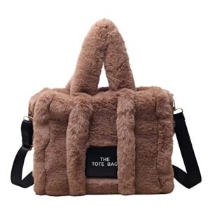 JQWSVE The Tote Bags for Women Trendy Fluffy Tote Bag Designer Luxury Handbag Autumn Winter Soft Plush Shoulder Crossbody Bag