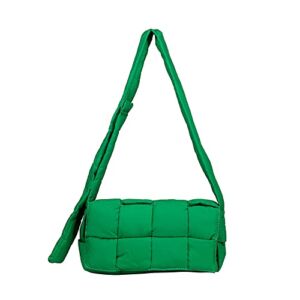 SKYAMZ Woven Cotton Padded Puffer Tote Bag Designer Puffer Bag Nylon Puffer Purse Quilted Woven Crossbody Bags for Women (Green)