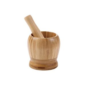 Mortar and Pestle Bamboo Mortar and Pestle, Garlic Press Ginger Crusher Spices Grinding Set， Kitchen Accessory for Home Cooking Tool Grinder Spice Herb Grinder