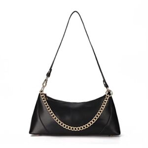 Small Shoulder Bags for Women Vegan Leather Crossbody Purses Ladies Trendy Shoulder Bag with Chain Strap Retro Hobo Purse Black