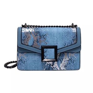 Elegant Crossbody Medium bag, leather shoulder purse chain handbag for women luxury (Blue)