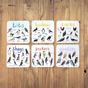 Set of 6 Bird Pun Coasters for Drinks,Square Coaster Set for Cups Home Kitchen Funny Coasters Set Table with Non-Slip Decor Gift Idea for Bird Lover Friends Bar Housewarming Gift Coffee