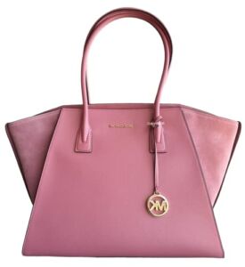 Michael Kors Avril XL Large Shoulder Bag Top Zip Tote Rose Pink Suede Leather