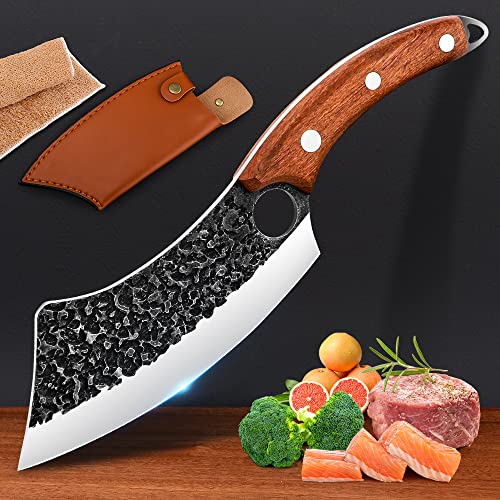 Upgraded Chef Knife High Carbon Stainless Steel Professional Kitchen Cooking Knife with Sheath and Ergonomic Handle – Ultra Sharp Meat Cleaver Chopping Knife for Home Outdoor or Camping (Black-003) | The Storepaperoomates Retail Market - Fast Affordable Shopping