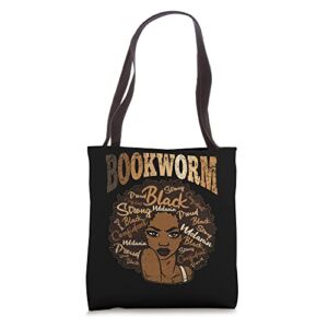 Bookworm Afro Woman Black History Month BLM Melanin Reading Tote Bag