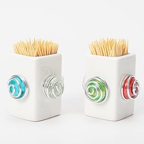 Niviokmo Wire Wrapped Ceramic Toothpick Holder with Cabochon Marbles, Square Toothpick Disppenser Tabletop Small Stick Container Home Decoration Accessory, 2 Pack | The Storepaperoomates Retail Market - Fast Affordable Shopping