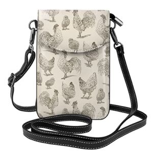 Rooster Cock Chicken Bird Floral Causal Sling Bag Print Novelty Cell Phone Purse Pouch Lightweight Shoulder Bag For Women Girls