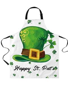 Ftopucans Green Shamrock Aprons for Women Men with Pockets, St Patricks Day Gold Spring Watercolor White Adjustable Waterproof Kitchen Chefs Apron for Grilling Cooking BBQ Painting