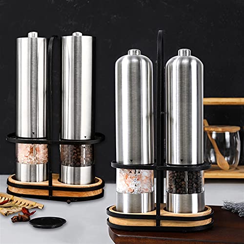 Pepper Mill Grinder 2 Pcs Stainless Steel Electric Salt and Pepper Mill Set Herb Spice Grinder Adjustable Coarseness One Handed Operation Kitchen Gadget for Home, Barbecue, Party (Color : 2) | The Storepaperoomates Retail Market - Fast Affordable Shopping
