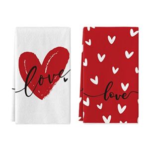 Artoid Mode Love Heart Valentine’s Day Kitchen Towels Dish Towels, 18×26 Inch Seasonal Decoration Hand Towels Set of 2