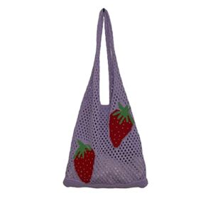 Women’s Shoulder Handbags Aesthetic Knitted Hobo Bag Cute Hollow Strawberry Bag Y2K Underarm Bag Beach Bag Y2K Shoulder Cute Flower Knitting Tote (Purple)