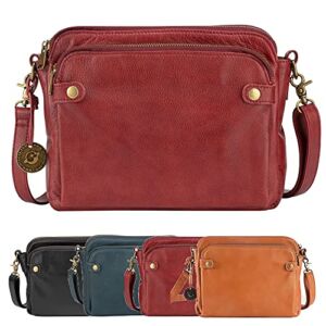 soputry Crossbody Leather Shoulder Bags and Clutches, Three Layer Leather Shoulder Handbag Women’s Casual Purses, Multiple Card Slots (Red)