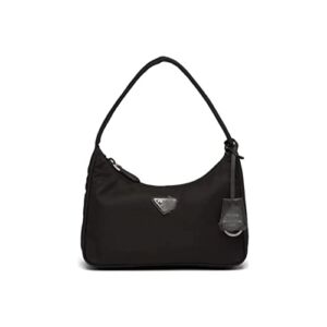 PRA Nylon Handbag Classic Silver Buckle Triangle Label Black One Shoulder Underarm Mini Tote Gift For Women