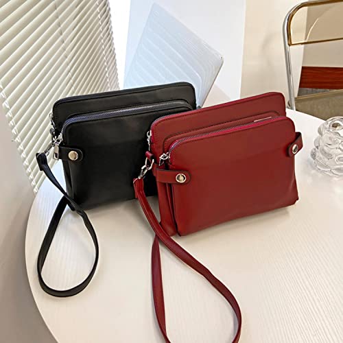 Crossbody Leather Shoulder Bags Clutches, Small Cross Body Bag Purses Handbags for Women with Adjustable Strap, Multi Layers (Black) | The Storepaperoomates Retail Market - Fast Affordable Shopping