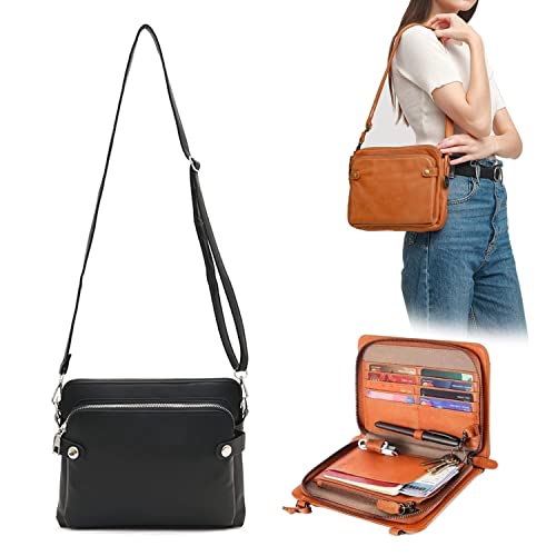 Crossbody Leather Shoulder Bags Clutches, Small Cross Body Bag Purses Handbags for Women with Adjustable Strap, Multi Layers (Black) | The Storepaperoomates Retail Market - Fast Affordable Shopping