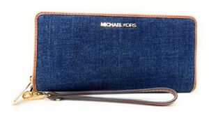 Michael Kors Jet Set Travel Large Continental Wallet Wristlet Zip Around (Indigo Blue)