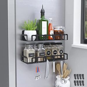 Magnetic Spice Rack for Refrigerator – 8 Hooks for Hanging – 2 Pack Magnetic Shelf – Seasoning Spice Rack Organizer for Cabinet, Microwave Oven, Classroom Whiteboard, Small Kitchen Space Saver