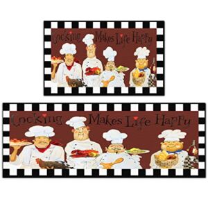 chiinvent Red Chef Kitchen Rugs and Mas Set of 2 Farmhouse 2/5 Inch Thick Cushioned Anti-Fatigue Kitchen Floor Mats 4 Fat Chef Non Skid Waterproof Comfort Standing Mat for Home Decor, 17.3×28+17.3×47