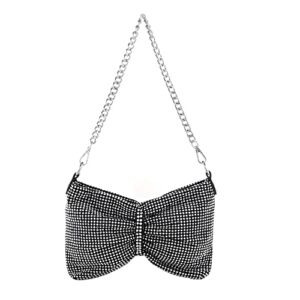 Ayliss Women Rhinestone Handbag Clutch Crystal Mini Bowknot Evening Purse Bag Top Handle Shoulder Party Bag Pouch Chain (Black #1)
