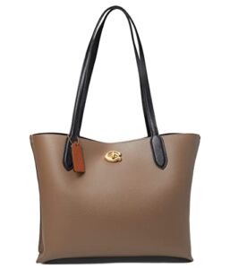COACH Color-Block Leather with Coated Canvas Signature Interior Willow Tote Dark Stone One Size