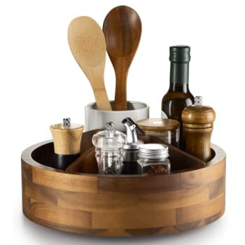 TIDITA 12″ Acacia Lazy Susan Organizer with 4 Removable Bins – Wood Turntable Lazy Susan Divided for Cabinet – Wooden Food Storage Container for Kitchen,Fridge, Pantry, Countertop (Acacia Wood) | The Storepaperoomates Retail Market - Fast Affordable Shopping