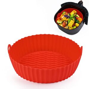 Kinggrand Kitchen 8.5 in Air Fryer Silicone Liners Food Grade Safety Air Fryer Silicone Pot Reusable for Air Fryer Silicone Baking Tray Over 5QT (Red)