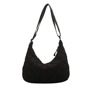 Quilted Bags For Women Crossbody Lightweight Padding Puffer Tote Bag Trendy Y2k Puffy Shoulder Bag Trendy Y2k Hobo Bag (Black)