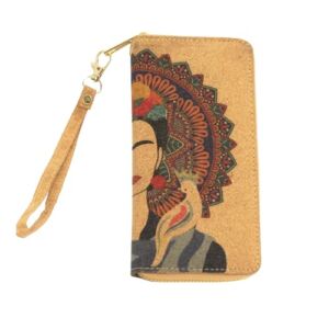 New Frida Kahlo Cork Vegan Women’s Wristlet Wallet – Bohemian Mandala Design Frida’s favorite: bird, monkey & head flowers Room for cards, coins, bills and cellphone