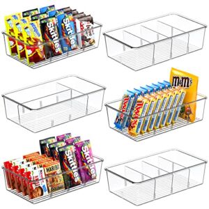 6 Pack Food Storage Organizer Bins, Clear Plastic Pantry Organizer with Removable Dividers, Pantry Organization and Storage, Fridge Organizer, Cabinet Organizers, for Packets, Snacks, Spice Packets