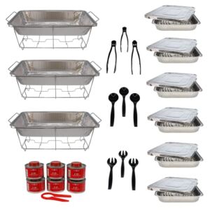 Alpha Living 70027 33-Pcs Disposable Chaffing Buffet with Covers, Utensils, Fuel Cans – Premium Chafing Dish Set for Events, Parties, Catering