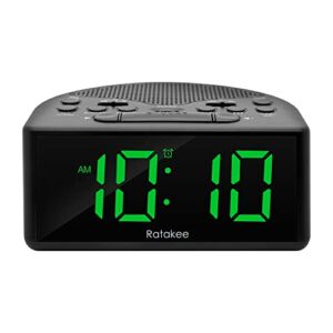Ratakee Digital Alarm Clock Radio for Bedroom with AM/FM Radio, Earphone Port, Easy to Read 1.4” LED Digits, Preset, Sleep Timer, Dimmer, Snooze and Battery Backup, Plug-in/Battery Powered