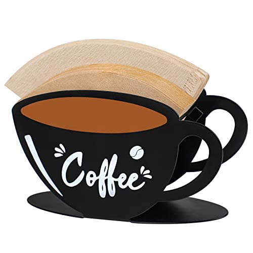 Koluti Coffee Filter Holder Storage, Farmhouse Coffee Paper Rack Stand, Metal Coffee Filter Container Counter Shelf for Cafe Kitchen Office Outdoor, #1#2#4 Cone Square Fan Shaped Size, Black & Brown | The Storepaperoomates Retail Market - Fast Affordable Shopping
