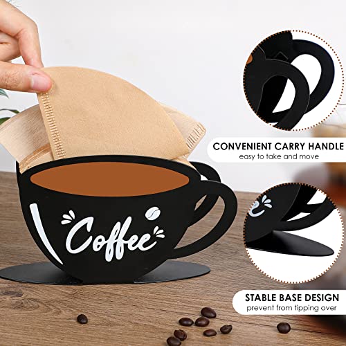 Koluti Coffee Filter Holder Storage, Farmhouse Coffee Paper Rack Stand, Metal Coffee Filter Container Counter Shelf for Cafe Kitchen Office Outdoor, #1#2#4 Cone Square Fan Shaped Size, Black & Brown | The Storepaperoomates Retail Market - Fast Affordable Shopping