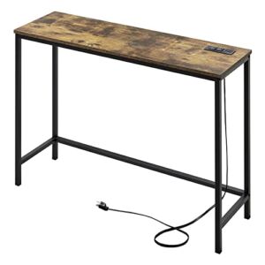 Lifewit 39.4” Console Entryway Table with 2 Power Outlets and 2 USB Ports,Industrial Narrow Sofa Table for Hallway, Living Room,Bedroom,Kitchen, Metal Frame, Rustic Brown, Easy Assembly