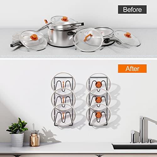 Durmmur 2 Pack Pot Lid Organizer Rack, 6-Tier Pot Lids Holder for Cabinet Door/Wall, No Drilling Adhesive Wall/Door Mounted Rustproof Pot And Pan Cover For Kitchen Storage, Classic Black | The Storepaperoomates Retail Market - Fast Affordable Shopping