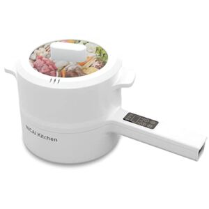 Hot Pot Cooker Steamer,Multifunctional Non-stick Pan 1.8L,Dormitory Office Portable Travel Cooker Steamer Boil Dry Protection – Suitable For Ramen, Steak, Egg,Rice, Oatmeal, Soup Smart Button