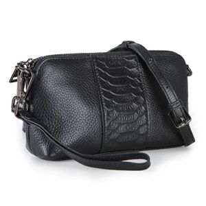 Hippopo Genuine Leather RFID Blocking Tiny Crossbody Wallet for Women Handbag Wristlet Purse (Black)