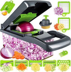 Multifunctional 13 in 1 Vegetable Chopper, Pro Onion Chopper，Kitchen Vegetable Slicer Dicer Cutter,Veggie Chopper With 8 Blades,Carrot and Garlic Chopper With Container