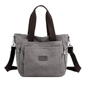 Women’s Canvas Tote Bag, Work Handbag with Multi Pockes Fashion Shoulder Purse Causal Canvas Crossbody Bags, Grey
