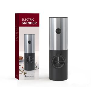OurStory. Electric pepper grinder for your home & kitchen. s kitchen gadgets. Kitchen small appliances suitable for gift set. Battery operated kitchen accessories., Black, stainless steel (KYMQ-17A)