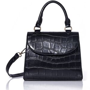 Telena Crossbody Bags for Women, Top Handle Handbag Vegan Leather Women’s Crossbody Handbags with Adjustable Shoulder Strap Crocodile Pattern Black