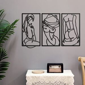 3 Pcs Modern Minimalist Wall Decor Abstract Line Art Wall Decor Line Drawing Metal Wall Art Woman Body Shape Art Print Decor for Bedroom Living Room Wall (Black)