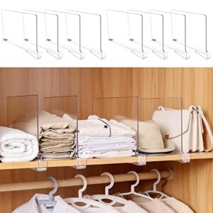 PENGKE Acrylic Shelf Dividers,8 Pack Vertical Purse Separator for Closets Shelves,Perfect for Clothes Sweater Shirts Books Handbags in Kitchen Cabinets and Bedroom Organization,Clear