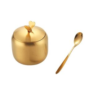 CACXKEP Stainless Steel Salt Container with Spoon and Lid Creative Salt Box for Home and Kitchen Salt Pans Dishwasher Safe,Gold