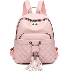 I IHAYNER Girls Fashion Backpack Purse for Women Mini Backpack for Teen Girls PU Leather Multipurpose Travel Backpack with Charm Tassel Large Pink